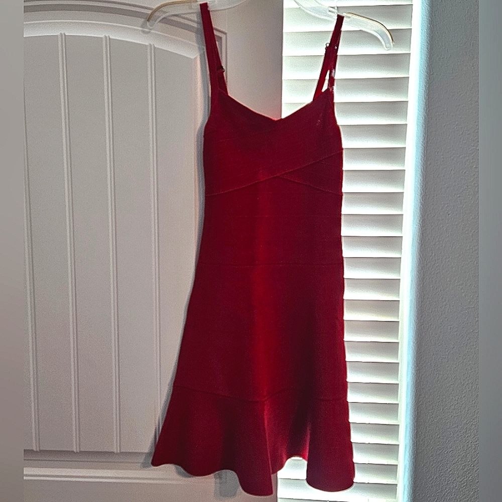 Guess Red Bandage Minidress Flared Sweetheart Neckline
